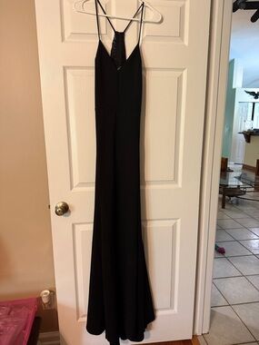 Windsor Black Spaghetti Strap Prom Dress with Lace Back